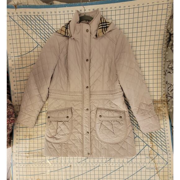 HP Miju Beige Quilted‎ Lined  zip and Snap Hooded Parka Jacket - Picture 5 of 16
